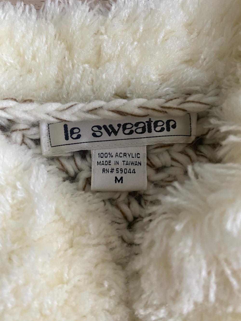 VINTAGE 80s Le Sweater Chunky Knit Cardigan Coat Cream Faux Fur Trim Floral EUC - Picture 6 of 9